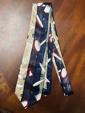Dimoda Abstract Pattern Silk Tie in Navy, Beige, Red